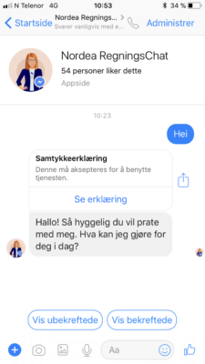 Nordea betaling via Facebook messenger 2